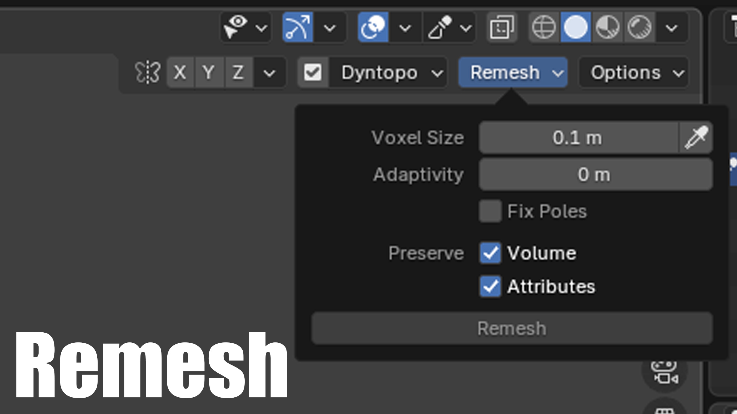 Voxel Remesh settings in Blender Sculpt Mode toolbar