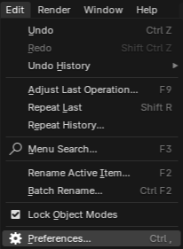 Blender Preferences menu