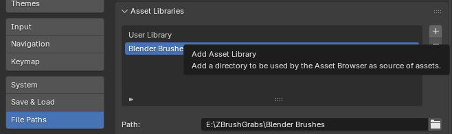 Blender File Paths tab with Asset Libraries
