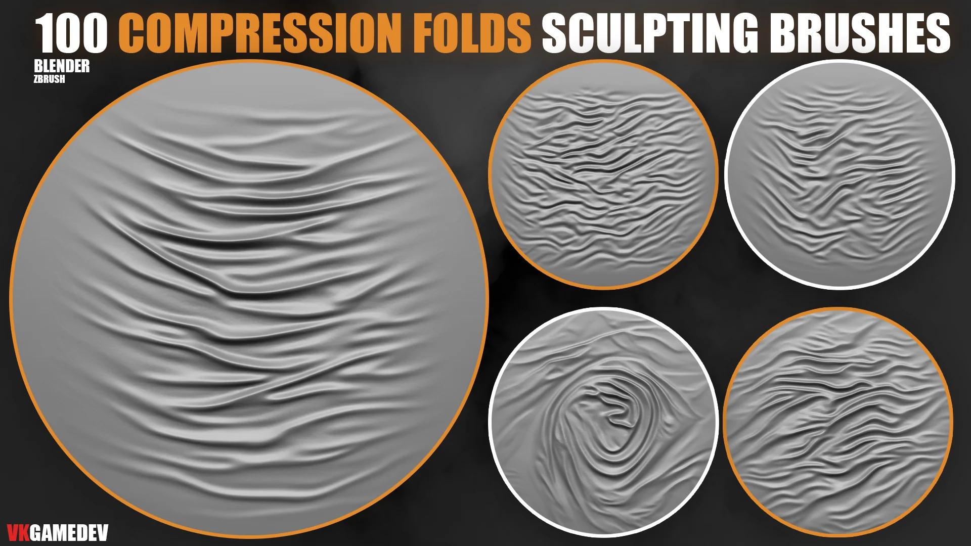 100+ Compression Fabric Folds Brushes for ZBrush & Blender + Alphas