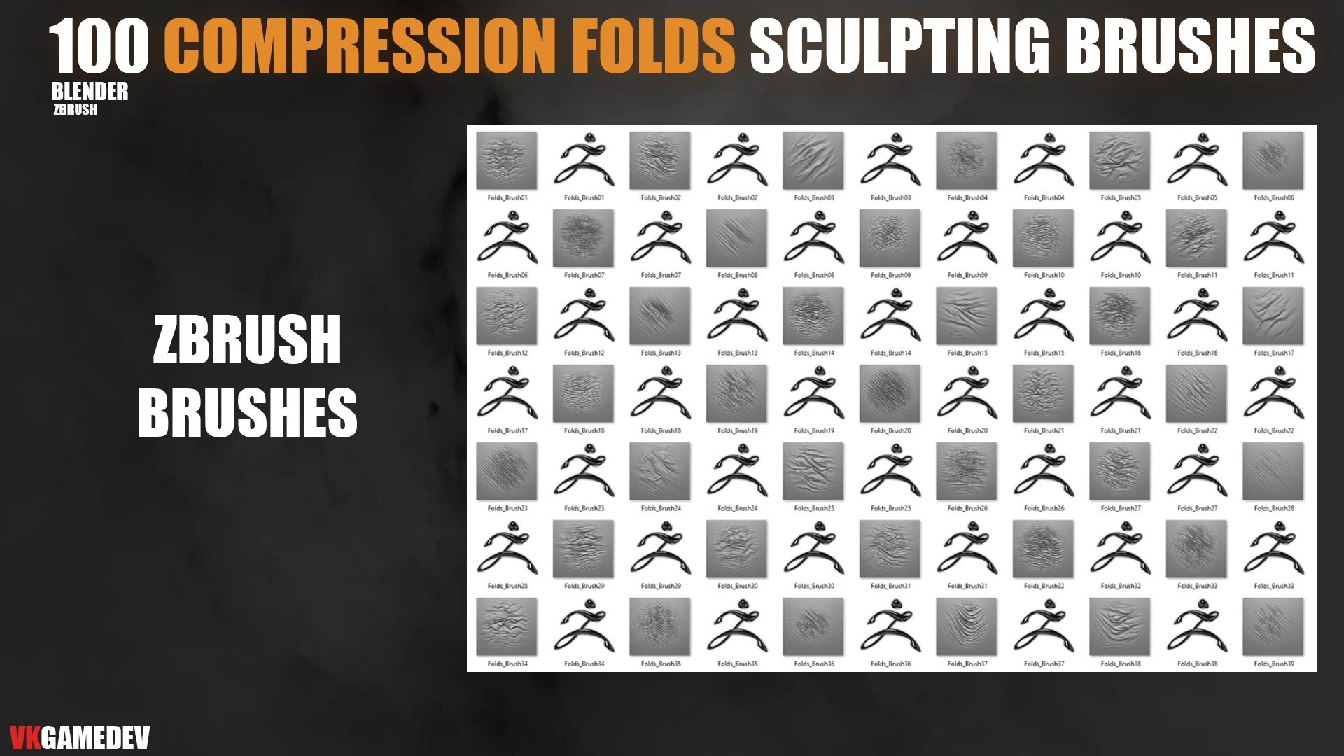 100+ Compression Fabric Folds Brushes for ZBrush & Blender + Alphas preview 2