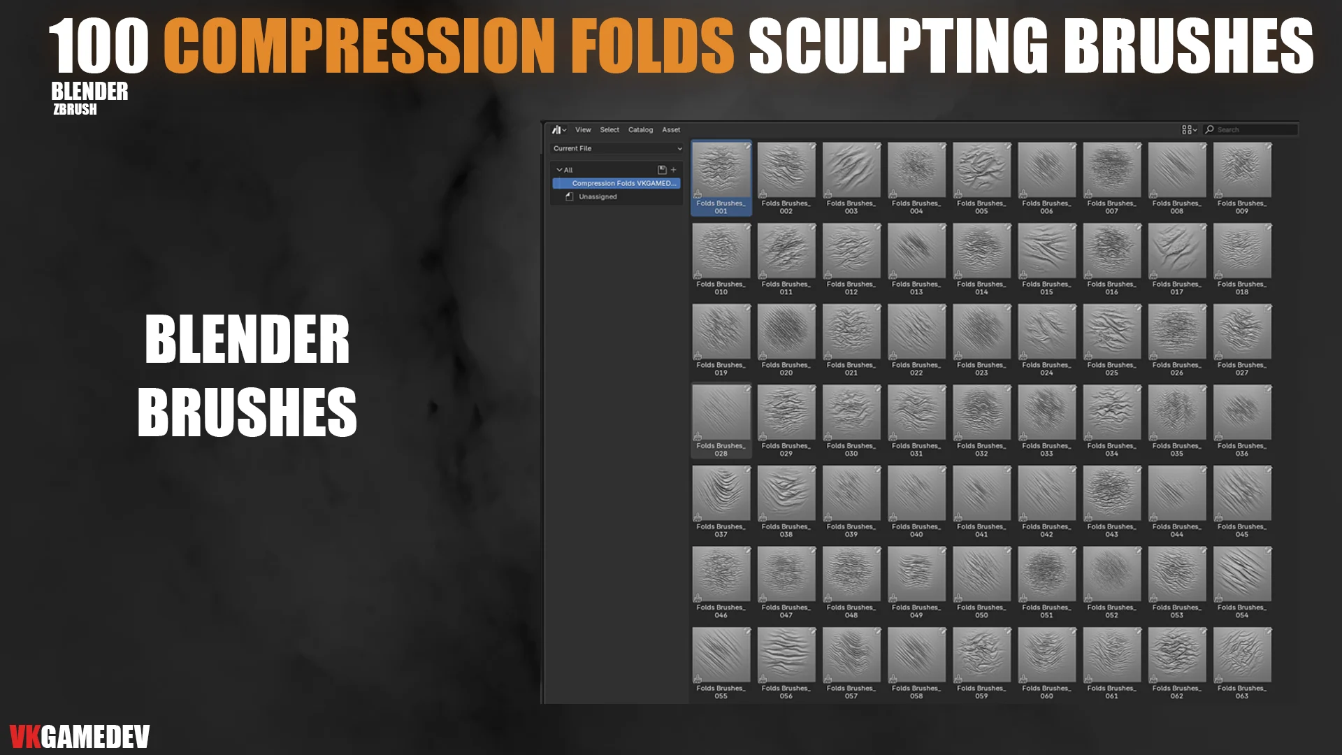 100+ Compression Fabric Folds Brushes for ZBrush & Blender + Alphas preview 3