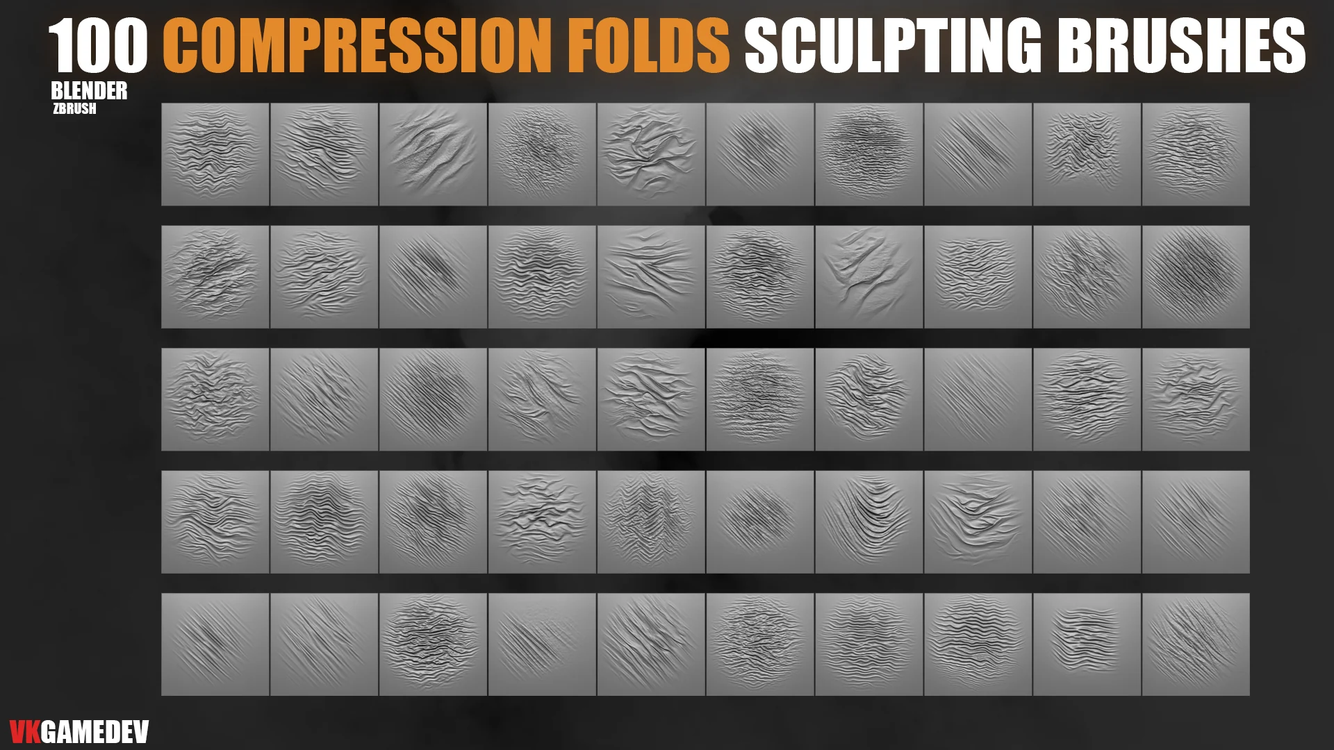 100+ Compression Fabric Folds Brushes for ZBrush & Blender + Alphas preview 4