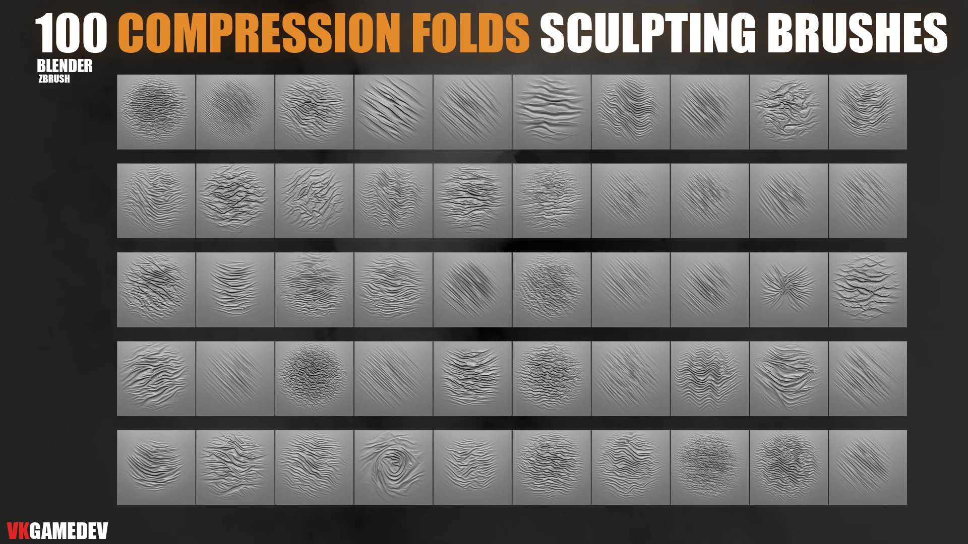 100+ Compression Fabric Folds Brushes for ZBrush & Blender + Alphas preview 5