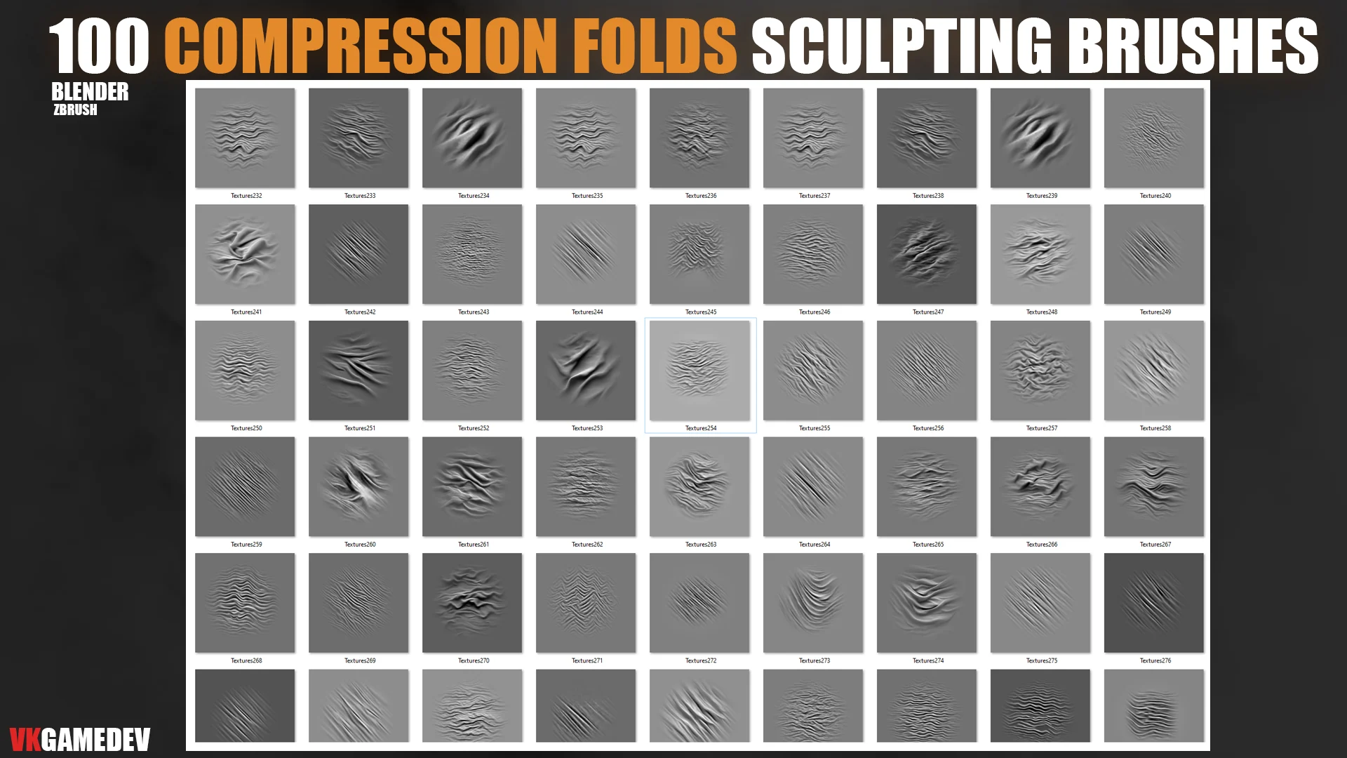 100+ Compression Fabric Folds Brushes for ZBrush & Blender + Alphas preview 6
