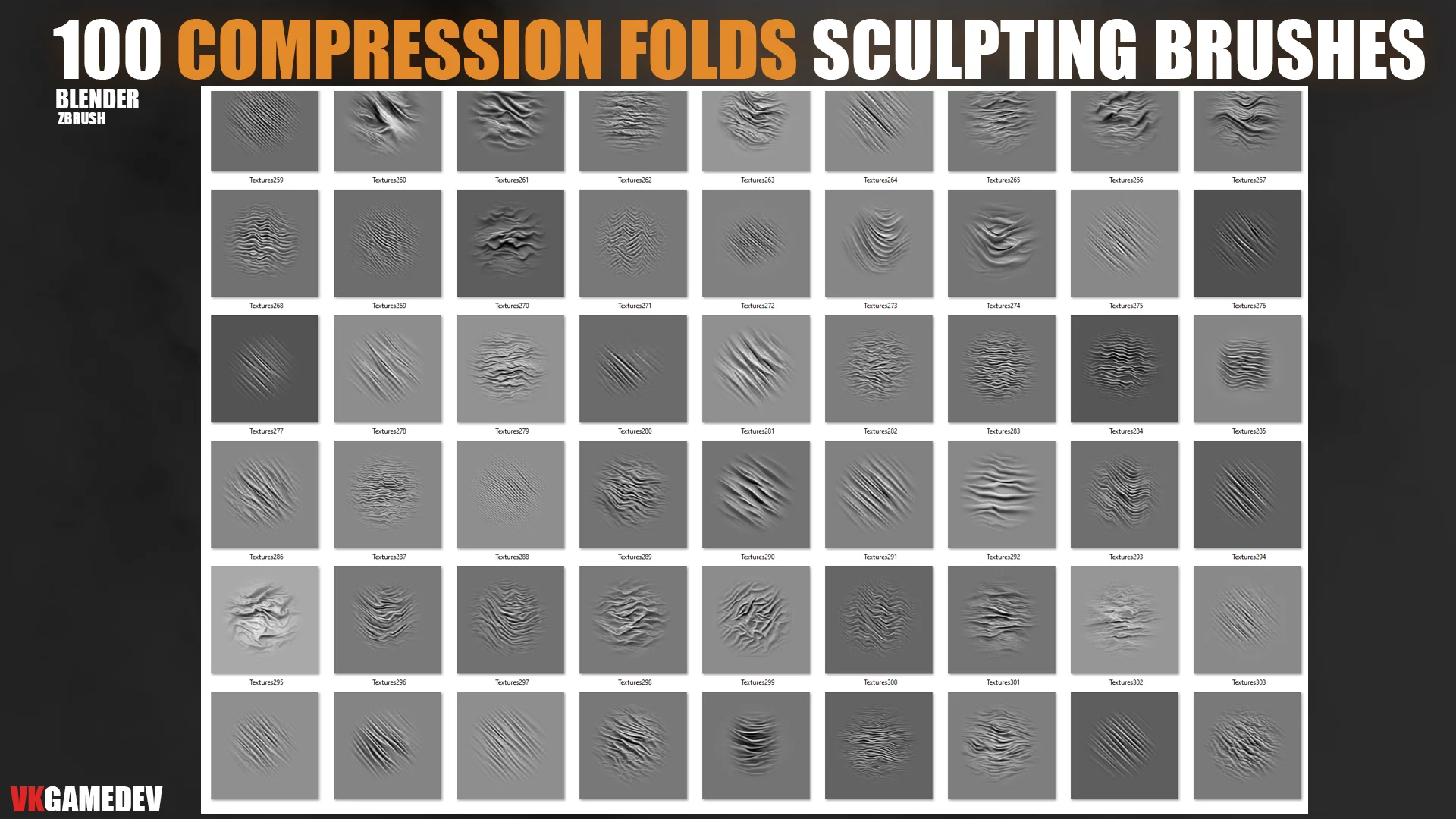 100+ Compression Fabric Folds Brushes for ZBrush & Blender + Alphas preview 7