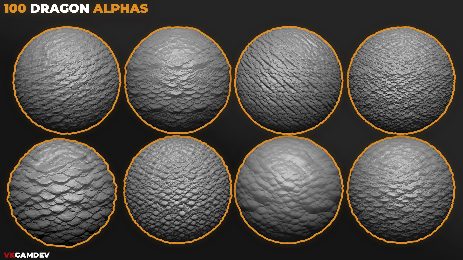 100+ Dragon Skin Seamless Alphas Displacement Maps for ZBrush & Blender