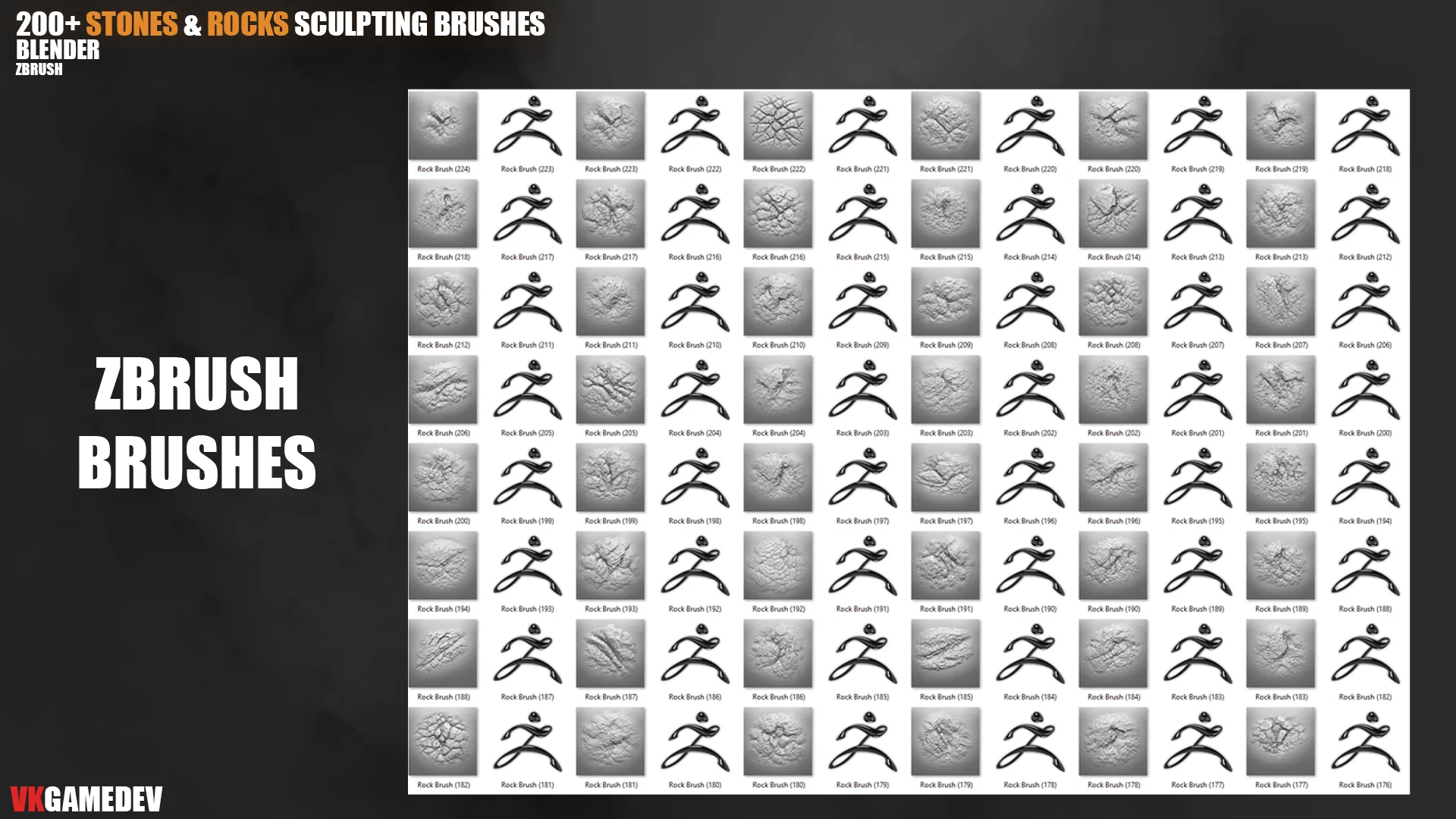 200+ Stones and Rocks Brushes for Blender & ZBrush preview 2