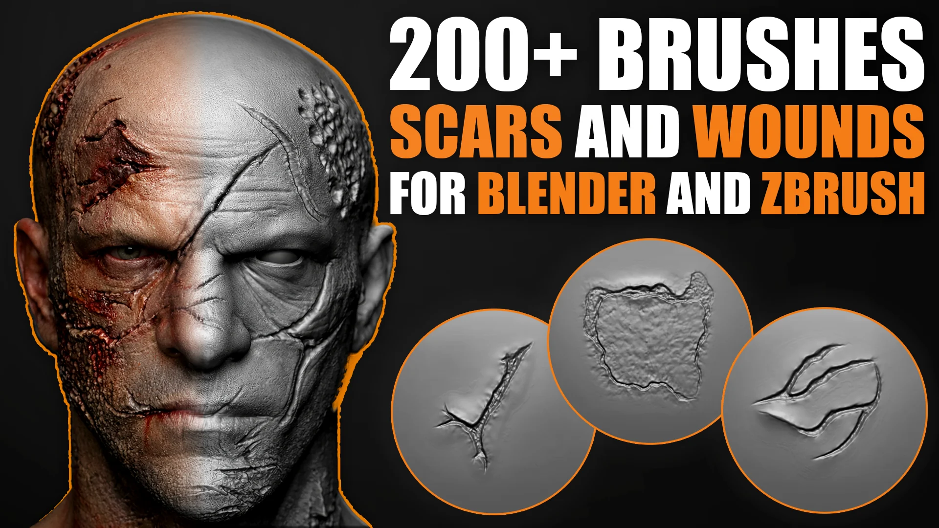 200+ Wounds & Scars Sculpting Brushes for Blender & ZBrush