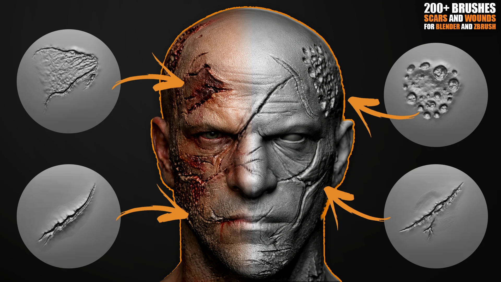 200+ Wounds & Scars Sculpting Brushes for Blender & ZBrush preview 2