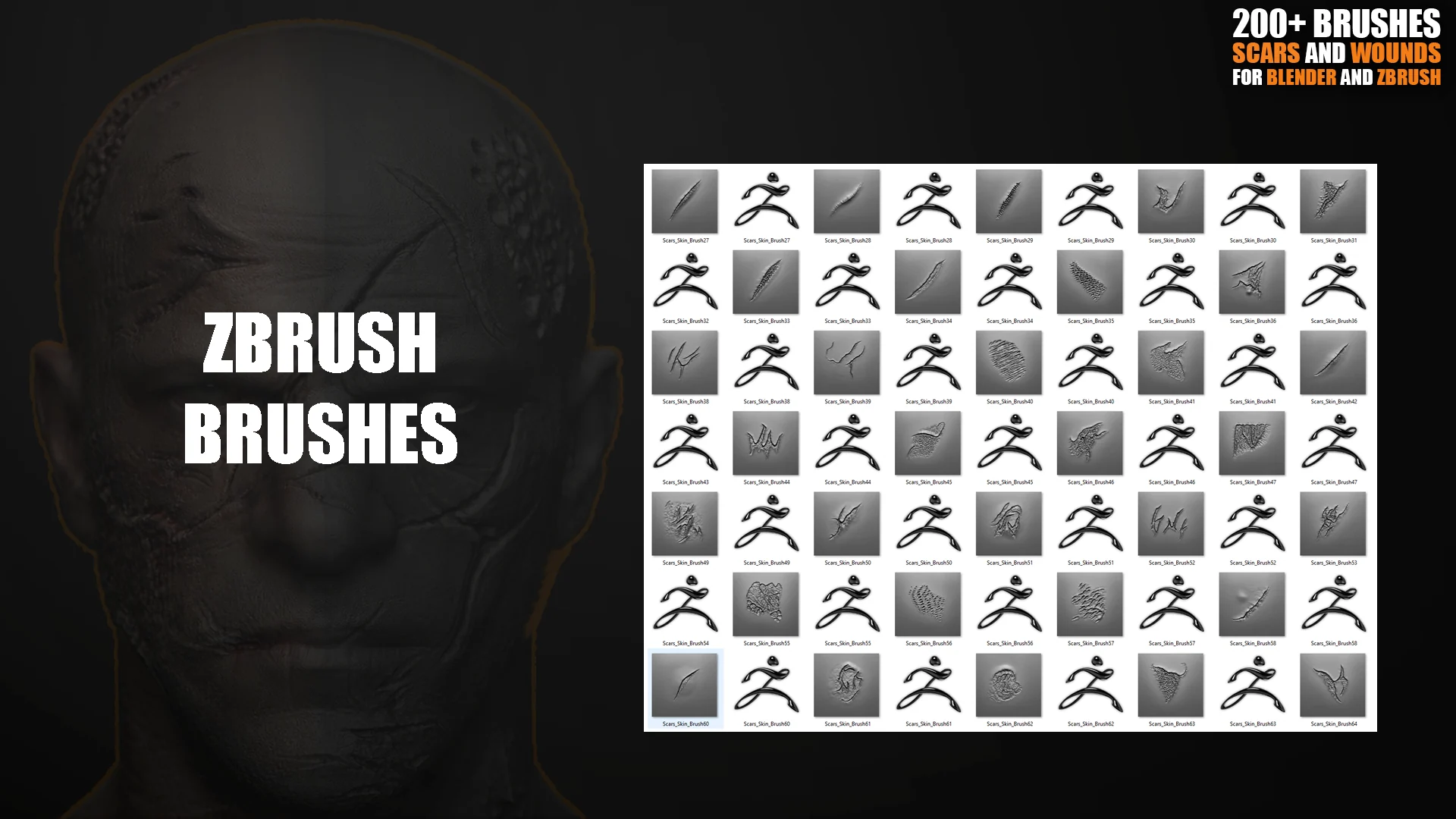 200+ Wounds & Scars Sculpting Brushes for Blender & ZBrush preview 4