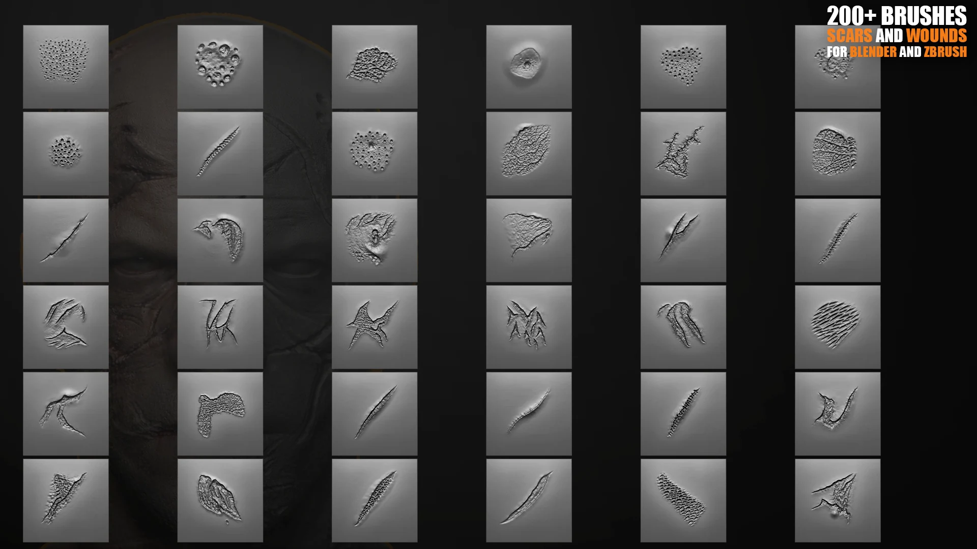 200+ Wounds & Scars Sculpting Brushes for Blender & ZBrush preview 5