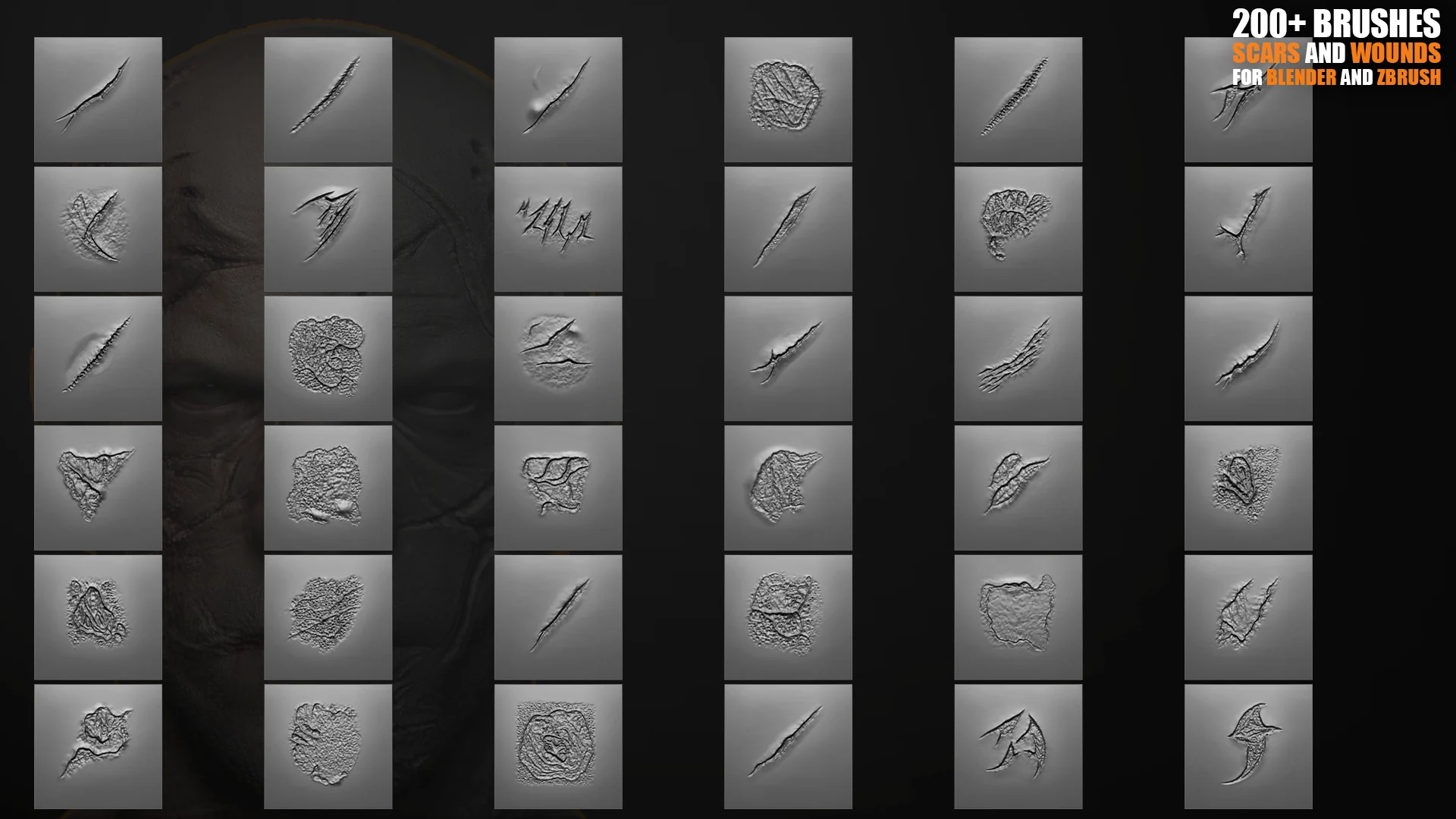 200+ Wounds & Scars Sculpting Brushes for Blender & ZBrush preview 8