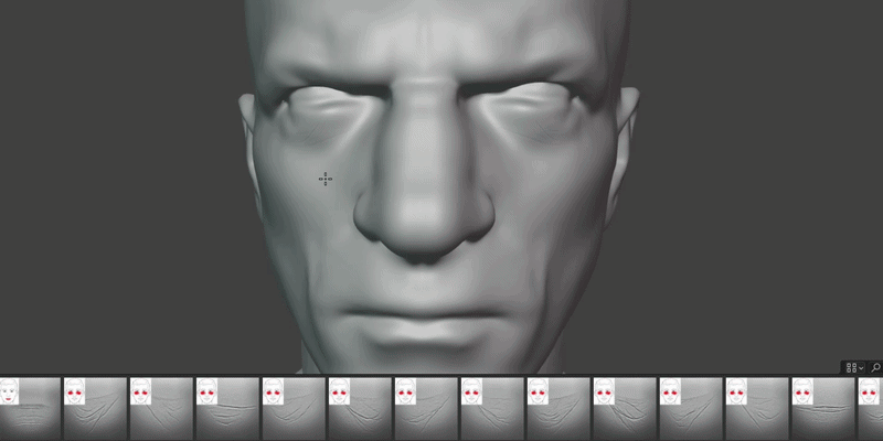 Animated preview of 4K skin alpha maps for wrinkles, pores and facial surface detail