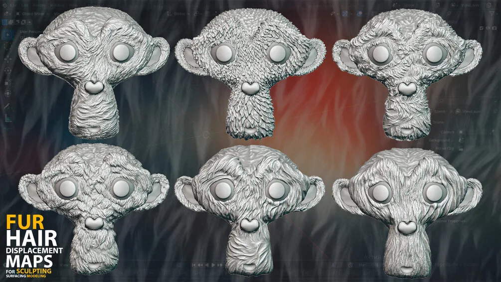 Fur And Hair Displacement Maps (Alphas) For Sculpting, Surface Modeling (Blender, ZBrush) preview 2