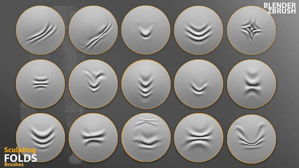 Sculpting Fabric Brushes for Blender, ZBrush. Compression Folds Brushes preview 4