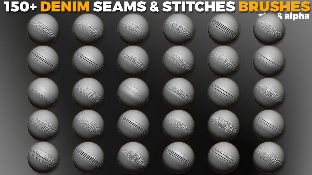 150+ Denim Seams & Stitches Brushes for ZBrush (BONUS - Alphas) preview 4
