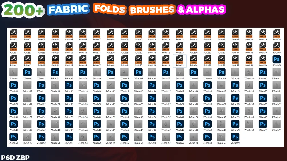 200 Brushes & Alphas for Sculpting Fabric Folds - ZBrush Toolkit preview 6