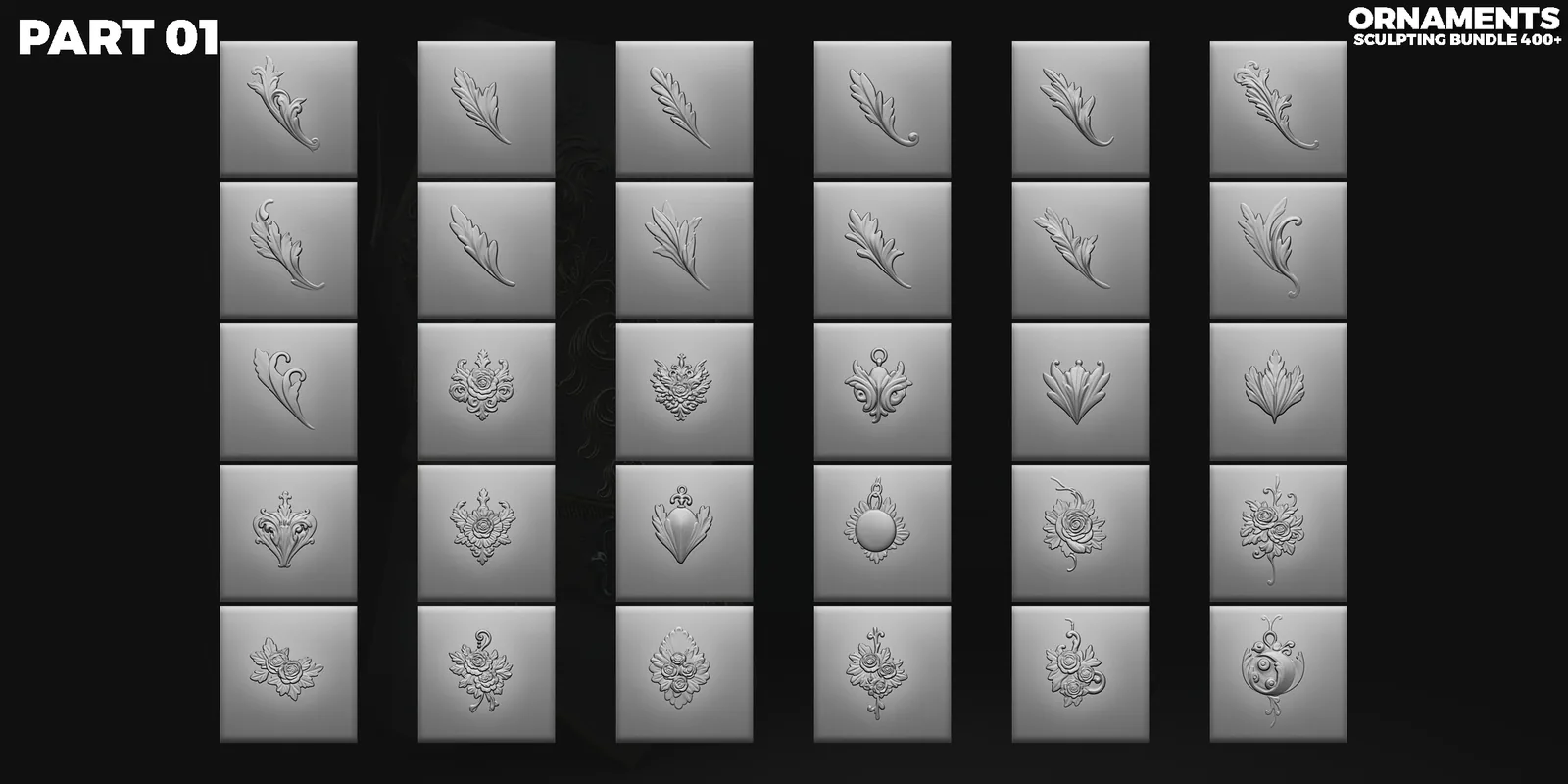 400 Ornamental Sculpting Brushes for ZBrush & Blender preview 3