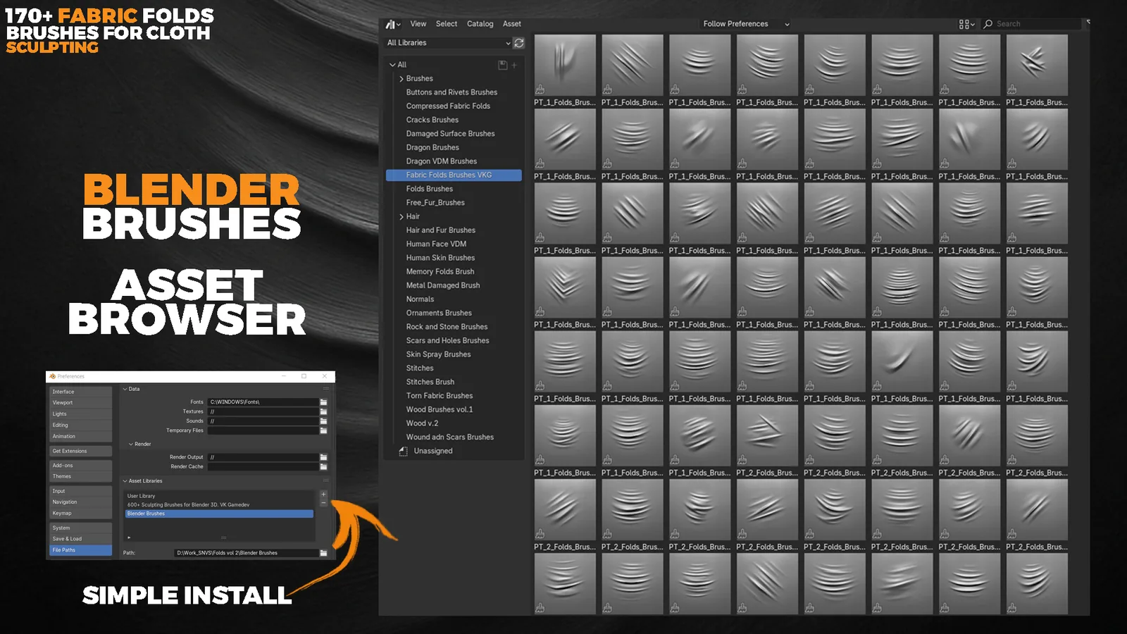 170+ Fabric Fold Brushes for ZBrush & Blender preview 1