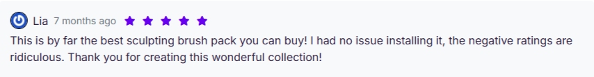 Customer review for the VK GameDev sculpting brush bundle