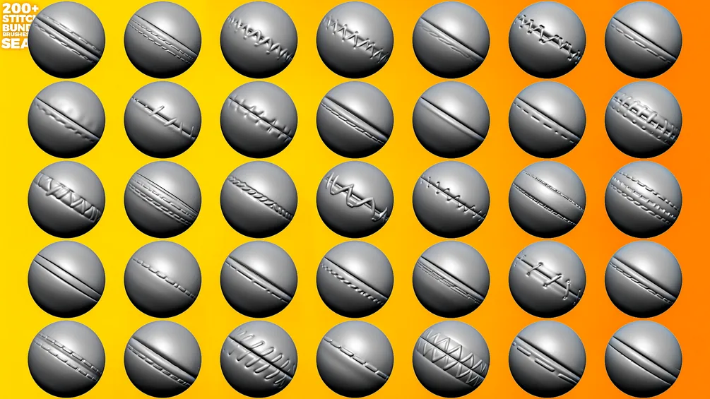 200+ Seams & Stitches Sculpting Bundle (Brushes for ZBrush and Alphas) preview 6