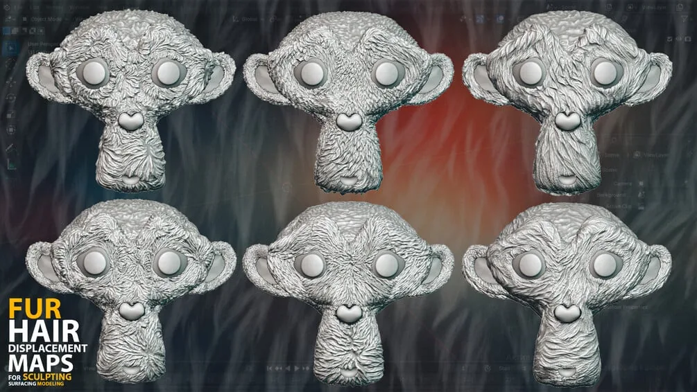 Fur And Hair Displacement Maps (Alphas) For Sculpting, Surface Modeling (Blender, ZBrush) preview 3