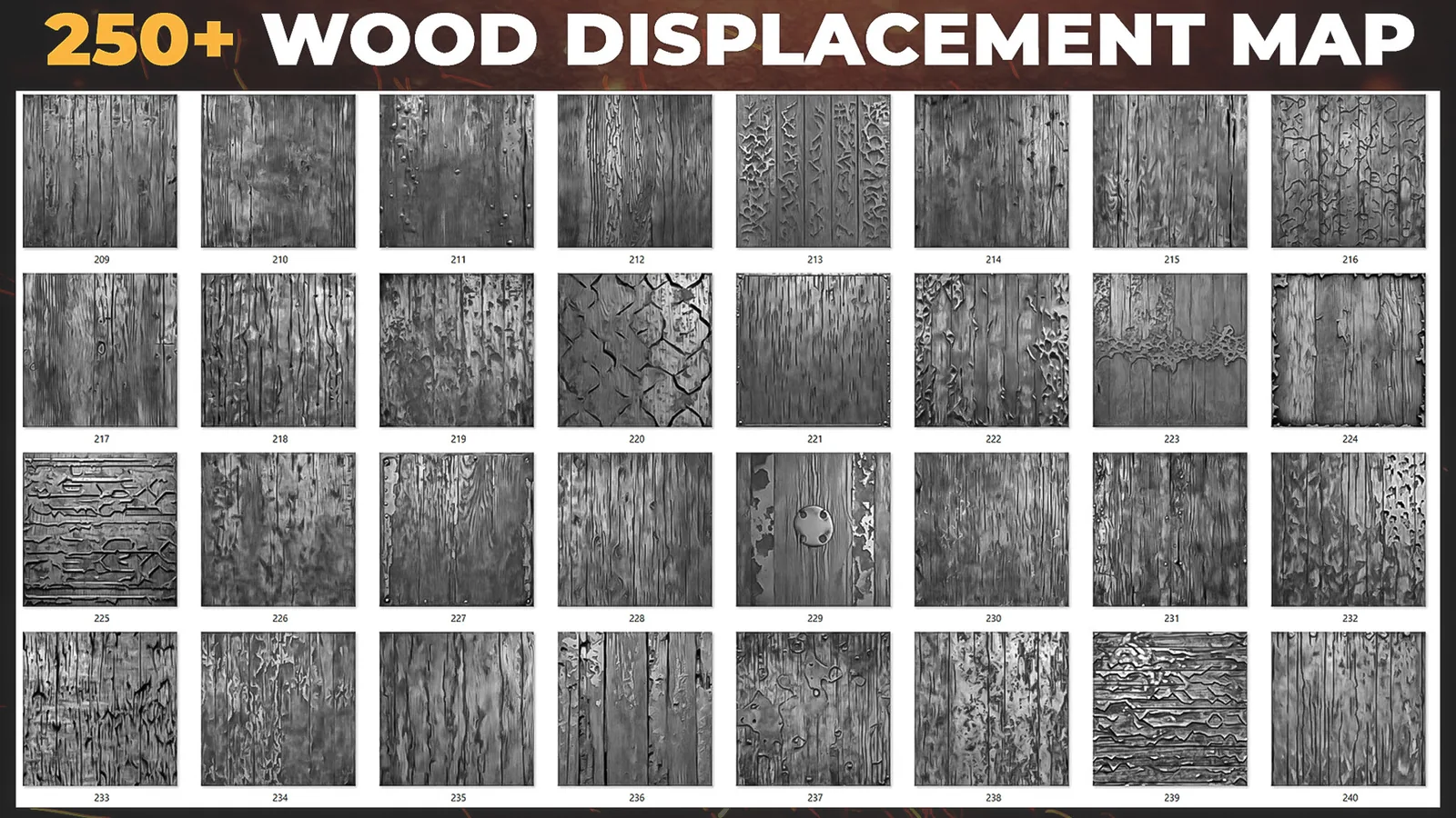 250+ Wood Displacement Map (Alphas) for ZBrush, Blender vol.10 preview 2