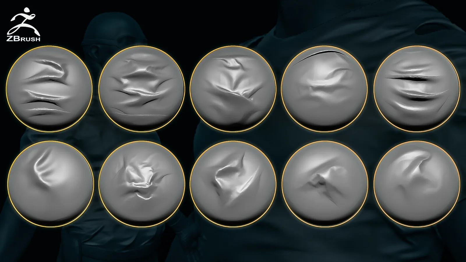 25 Folds Brushes for ZBrush + Alphas (PSD) preview 1