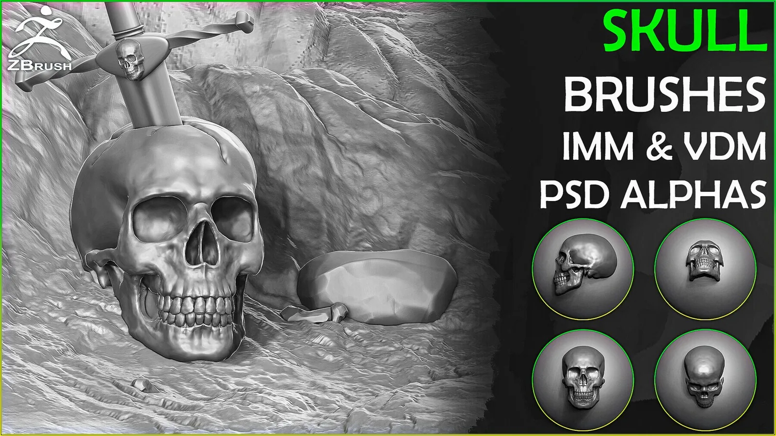 Skull Brushes and Alphas for ZBrush (IMM & VDM)