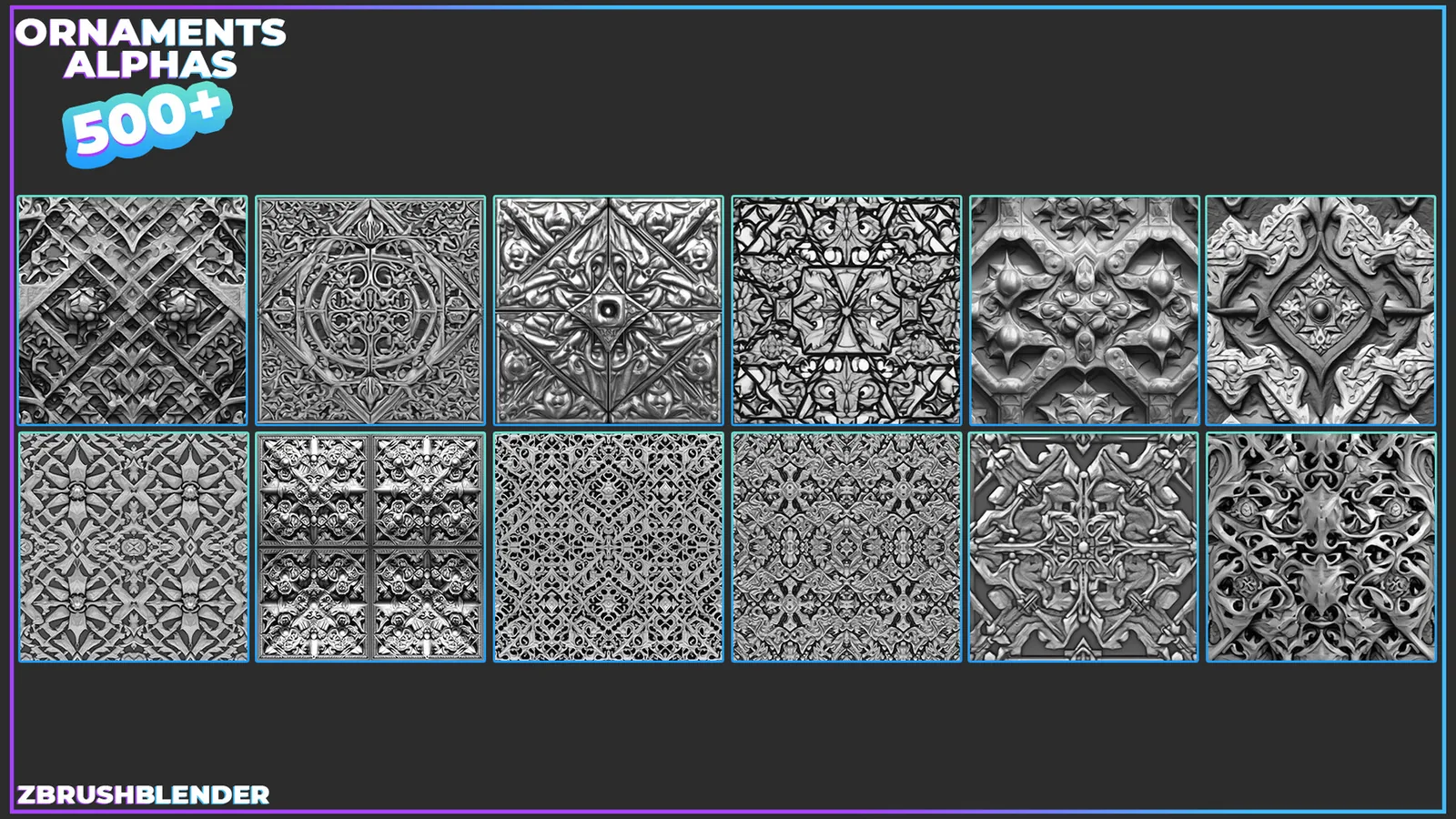500+ Ornaments Tileable Alphas (Displacement Maps) for ZBrush, Blender, Substance Painter vol.5 preview 3
