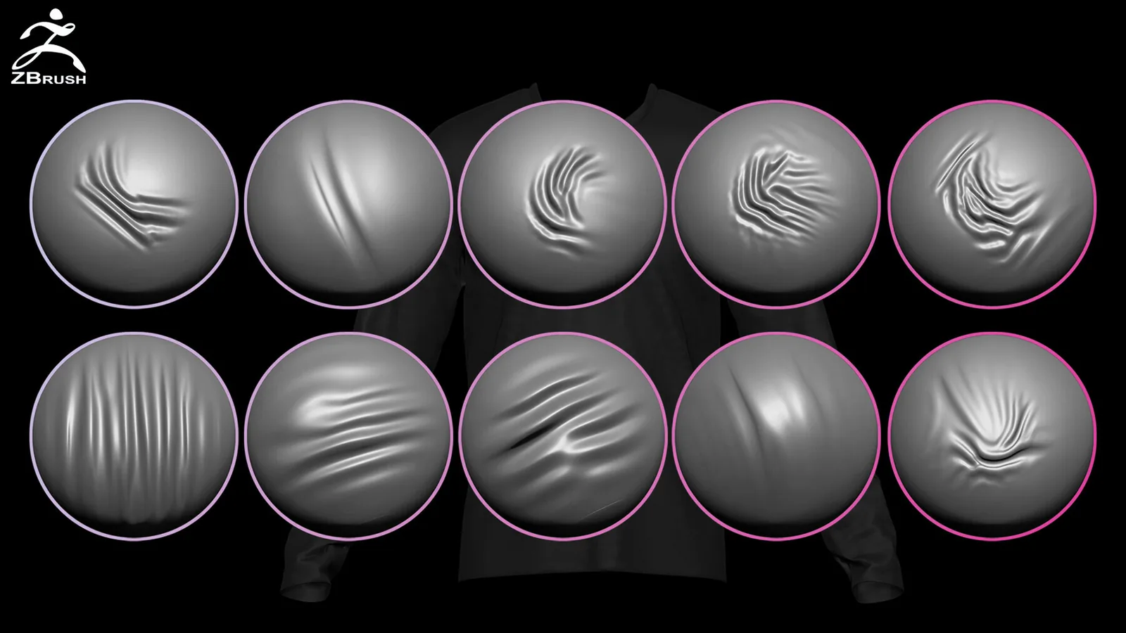 20 Folds VDM Brush for ZBrush + 20 Alphas (PSD) preview 2