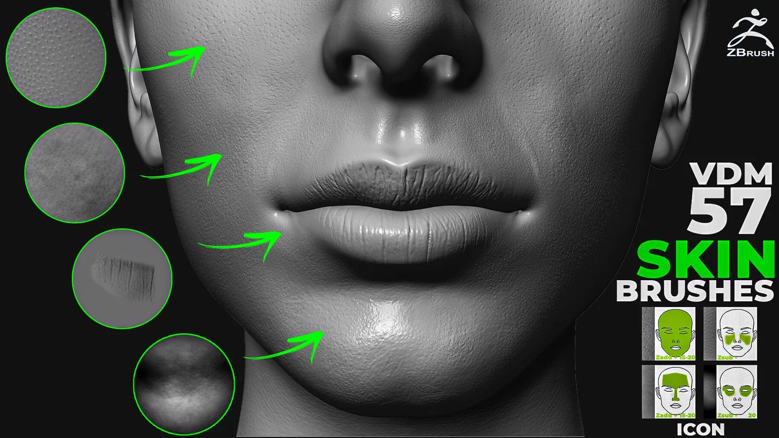Human Skin Brushes for ZBrush (57 VDM)