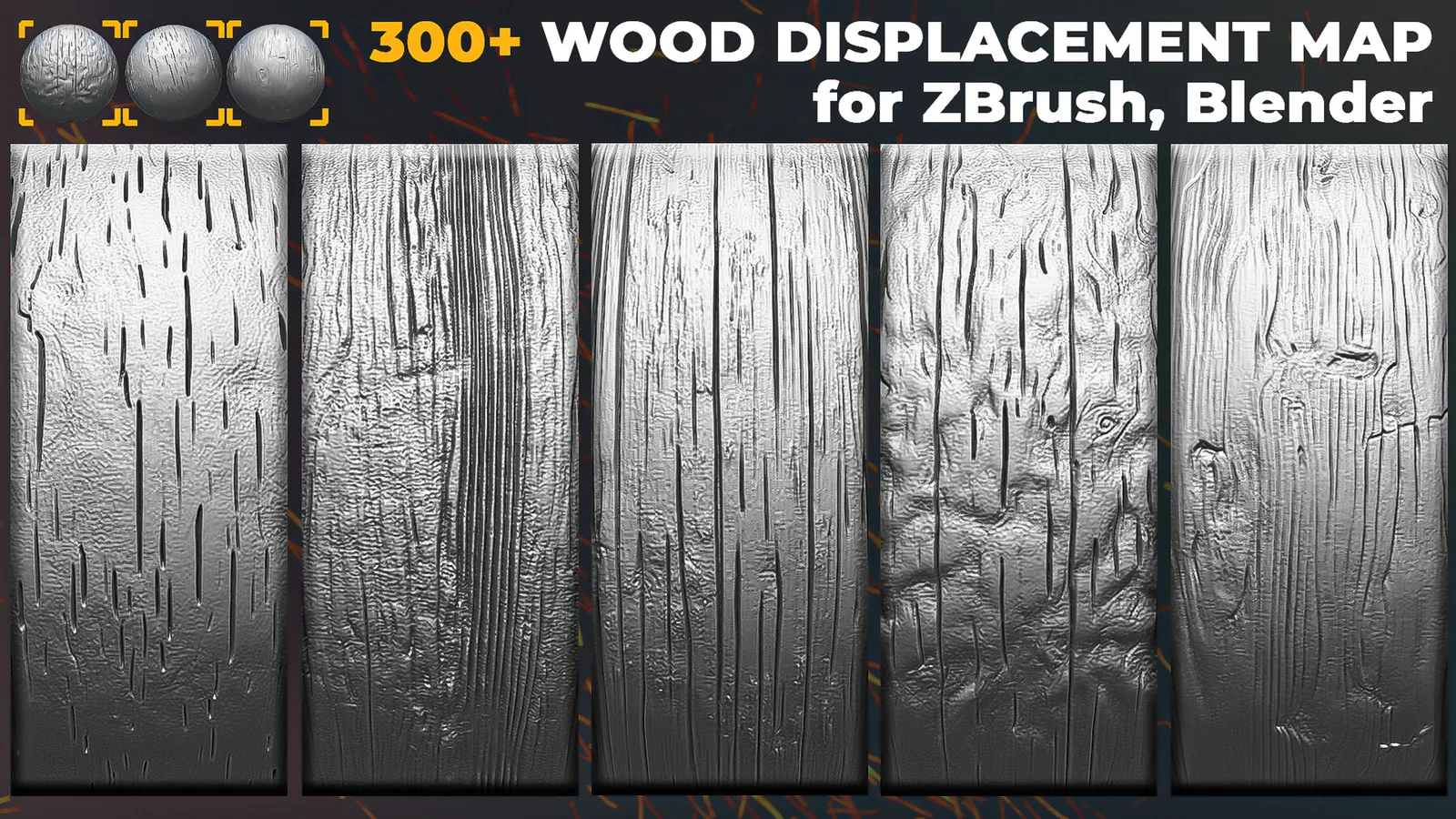 Wood Displacement Map Alphas For ZBrush Blender Vol Alt preview