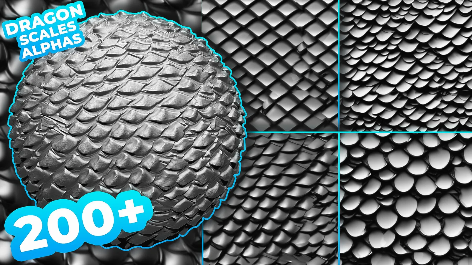Dragon Scales Alphas for ZBrush, Blender ( tile alphas) vol.