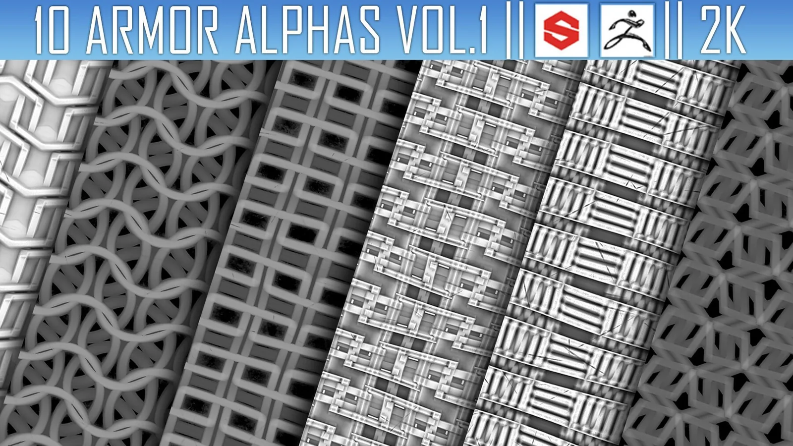 10 Armor Alphas Vol.1 (ZBrush, Substance, 2K) preview 2