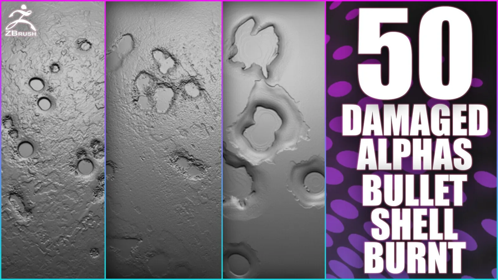50 Damaged Alphas for Zbrush