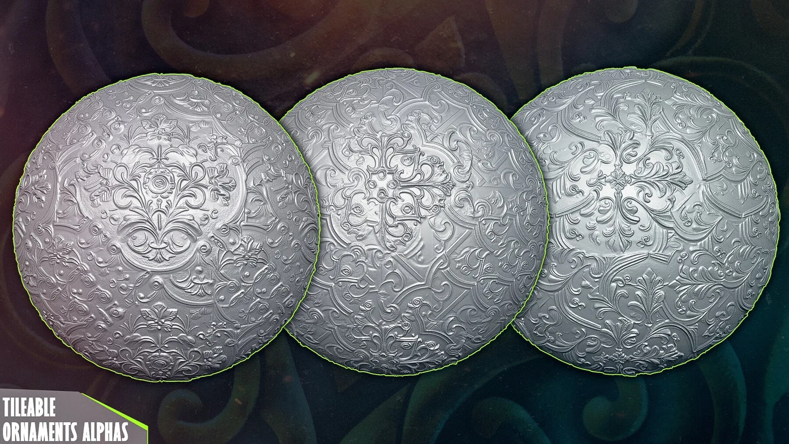 Ornaments Tileable Alphas (Displacement Maps) for ZBrush, Blender, Substance Painter vol.3 preview 3