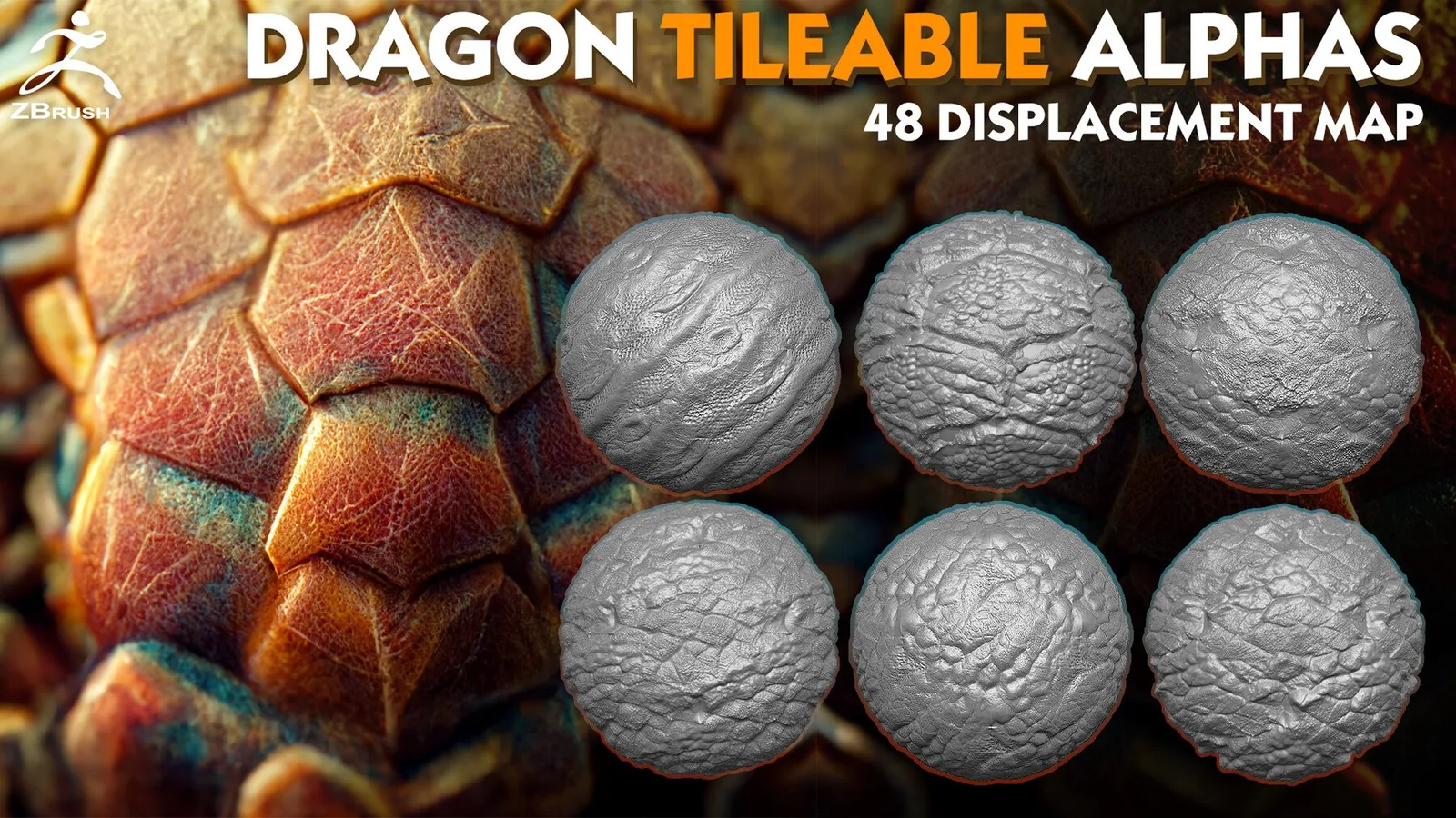 40+ Dragon Skin Tileable Alphas for ZBrush vol.2