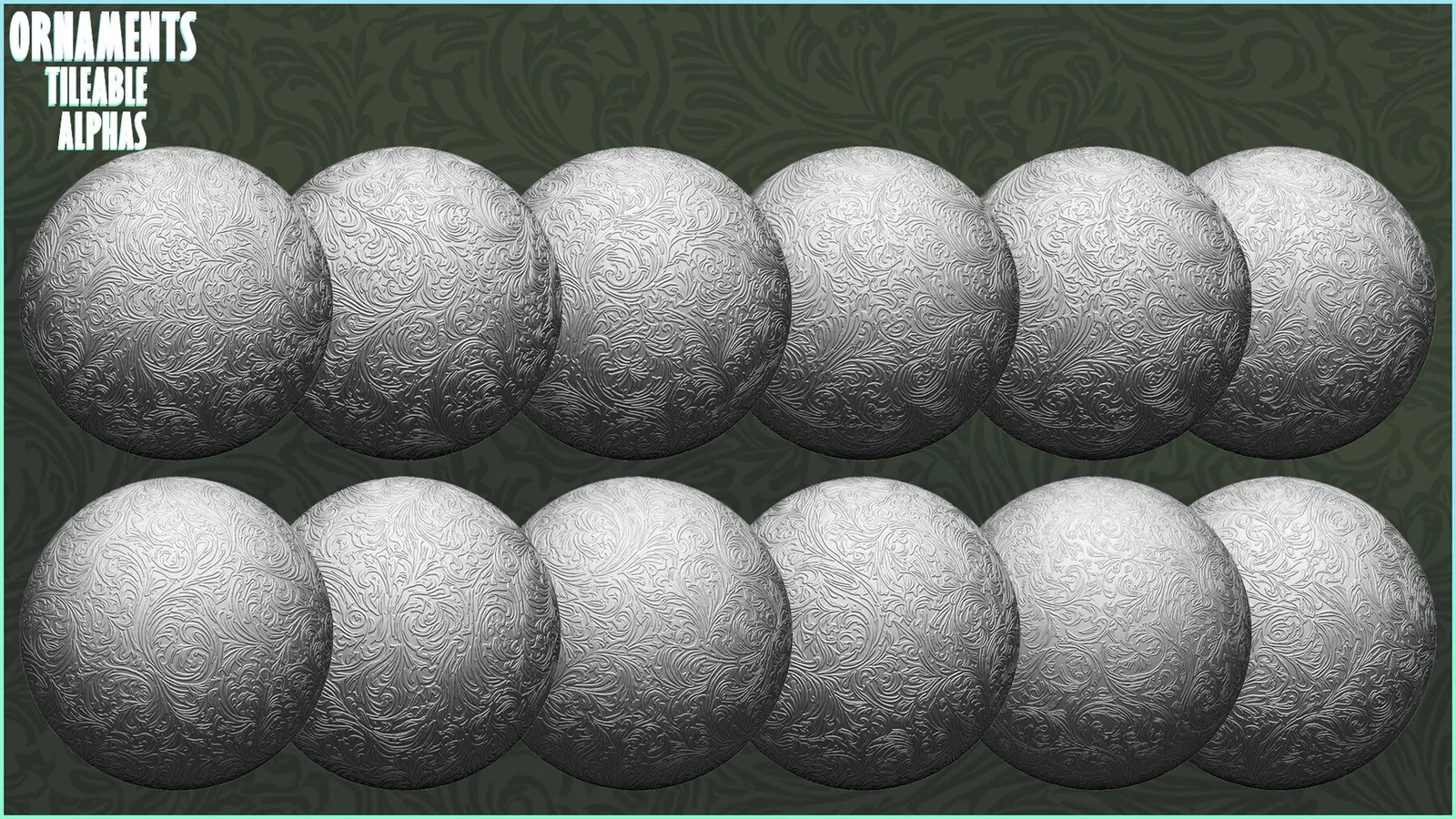 Ornaments Tileable Alphas (Displacement Maps) for ZBrush, Blender, Substance Painter vol.4 preview 1