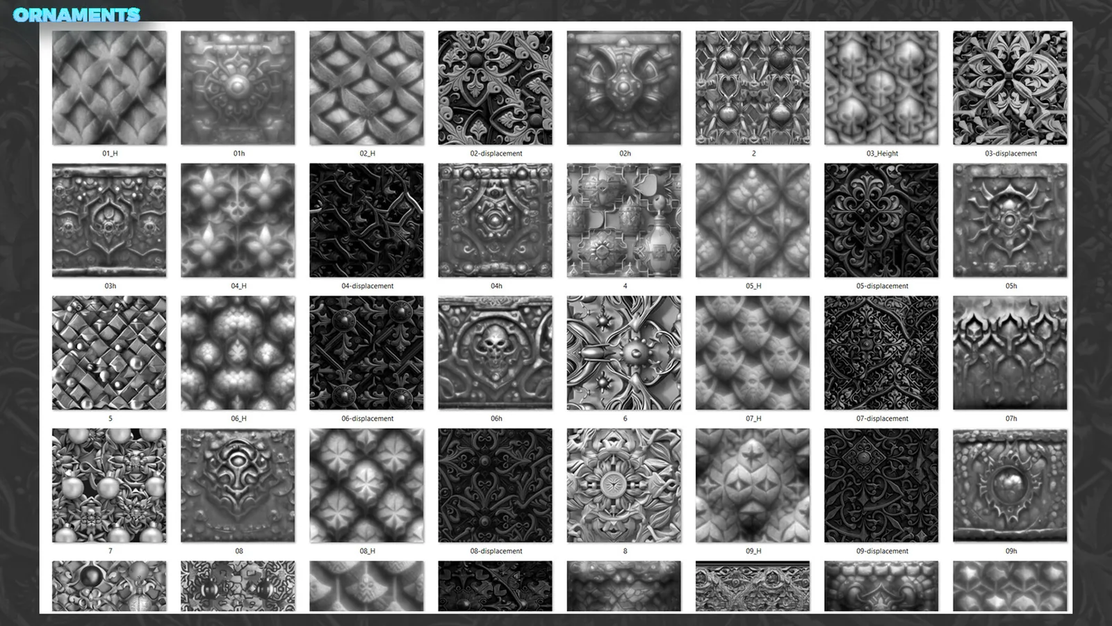 Ornaments Seamless Alphas Bundle for ZBrush, Blender, Substance preview 1