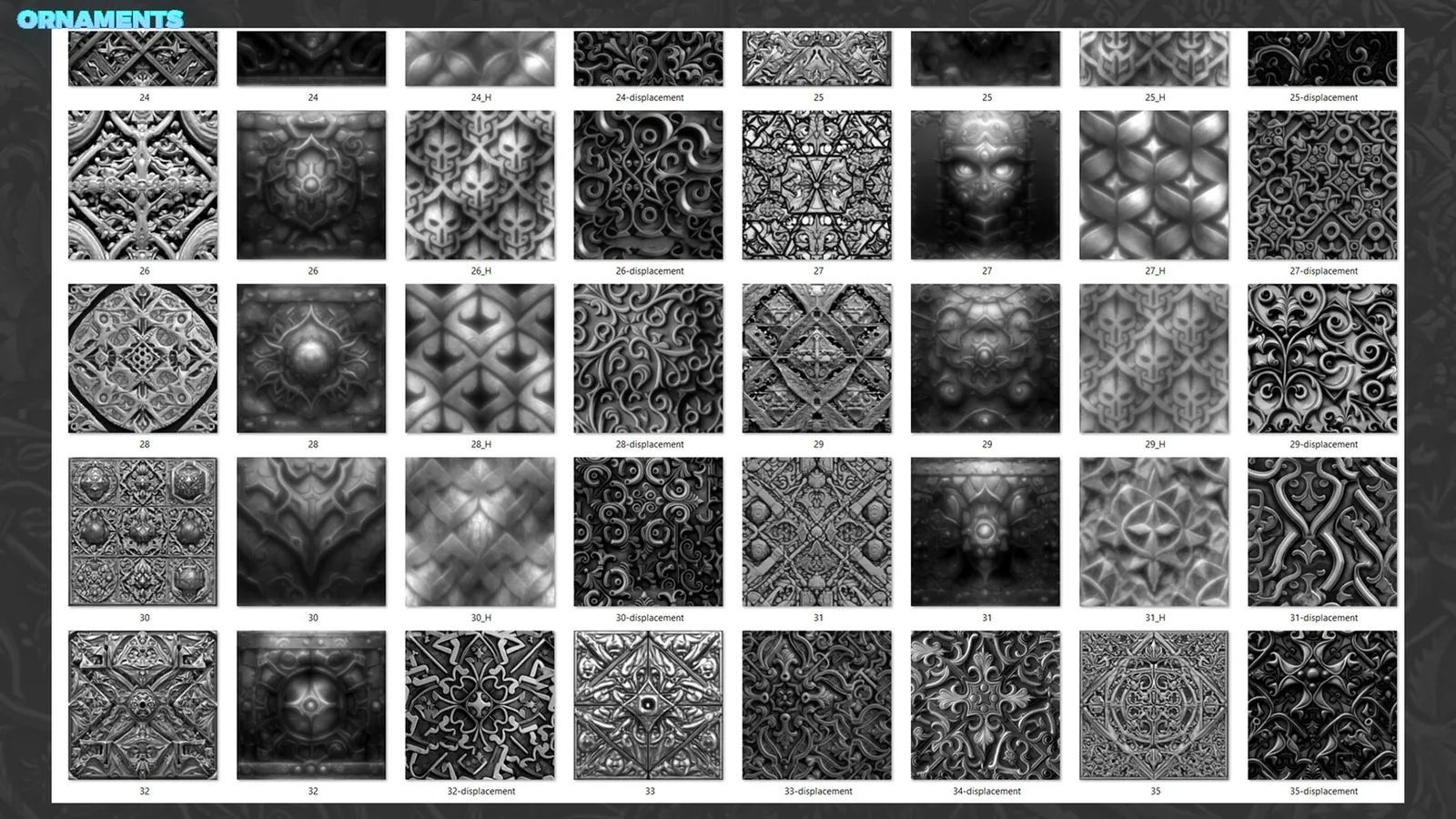 Ornaments Seamless Alphas Bundle for ZBrush, Blender, Substance preview 3