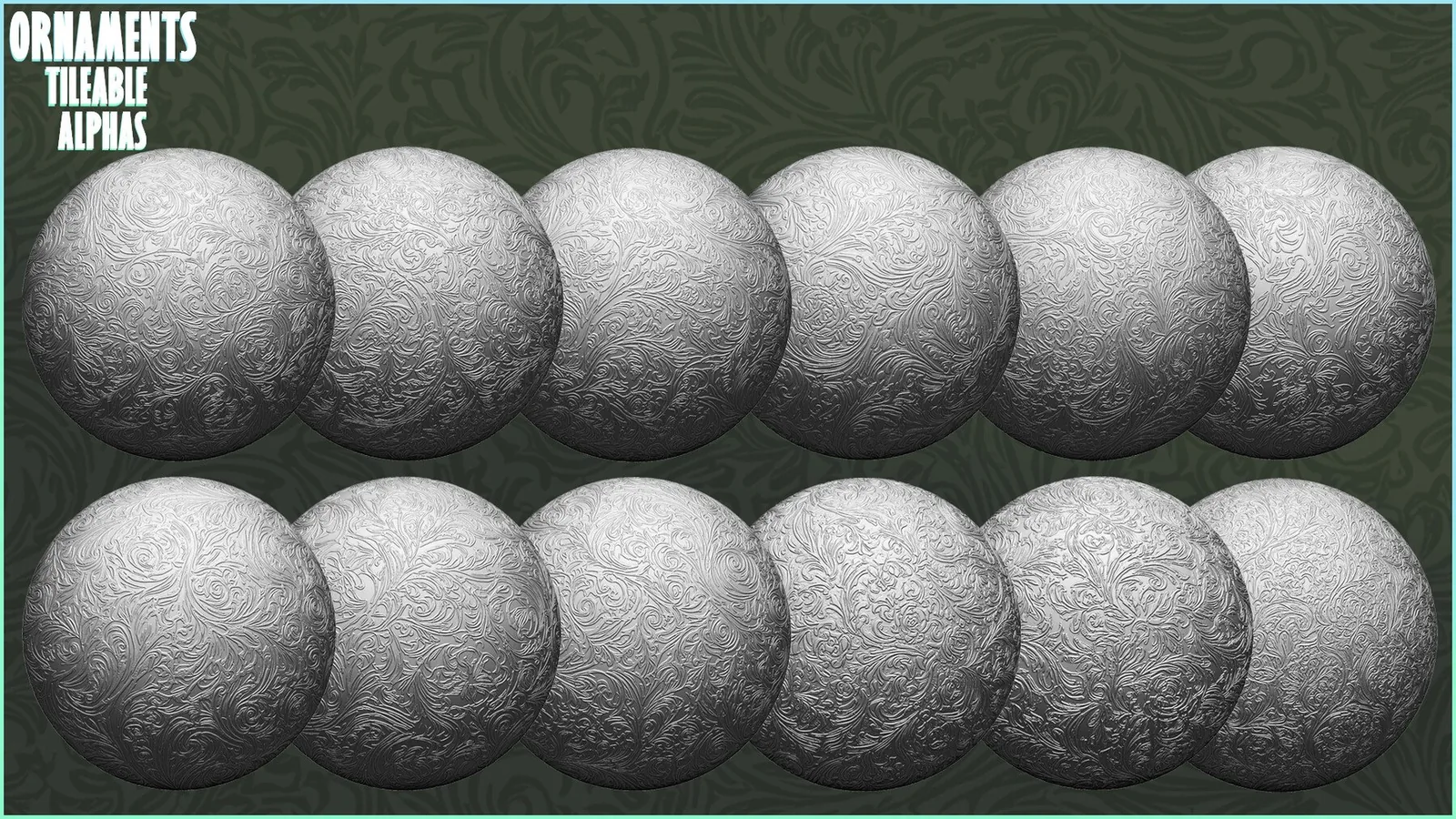 Ornaments Tileable Alphas (Displacement Maps) for ZBrush, Blender, Substance Painter vol.4 preview 2