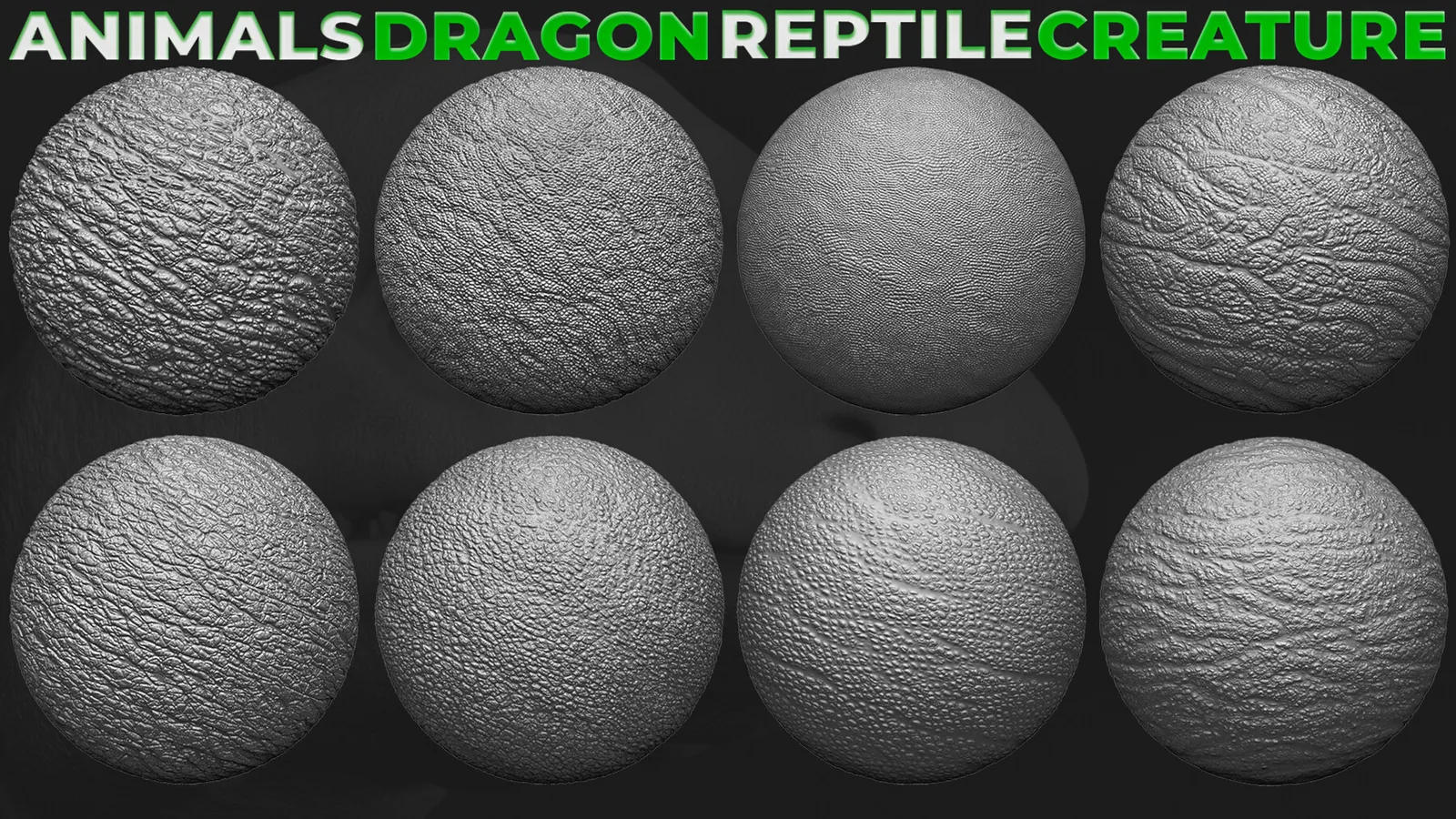 60+ Animals, Dragon, Reptile, Creature Alphas. ZBrush. Blender. Tileable. preview 3