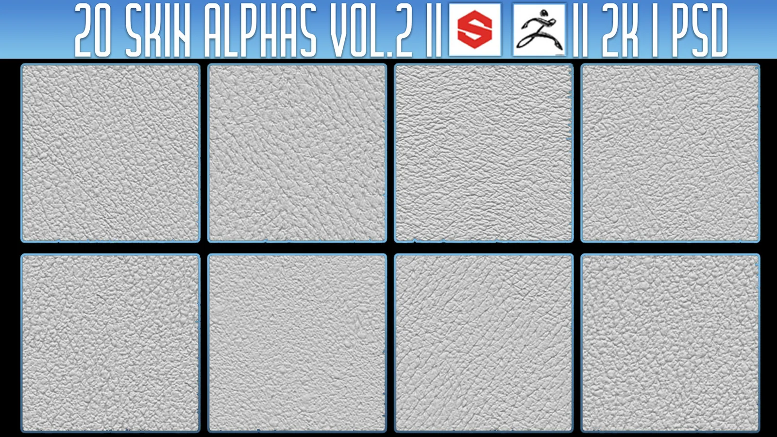 20 Skin Alphas Vol.2 (ZBRush, Substance, 2K, PSD) preview 2