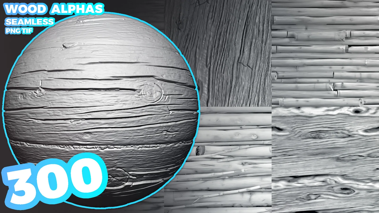 300 Wood Seamless Alphas (Displacement Map) for ZBrush, Blender vol.13
