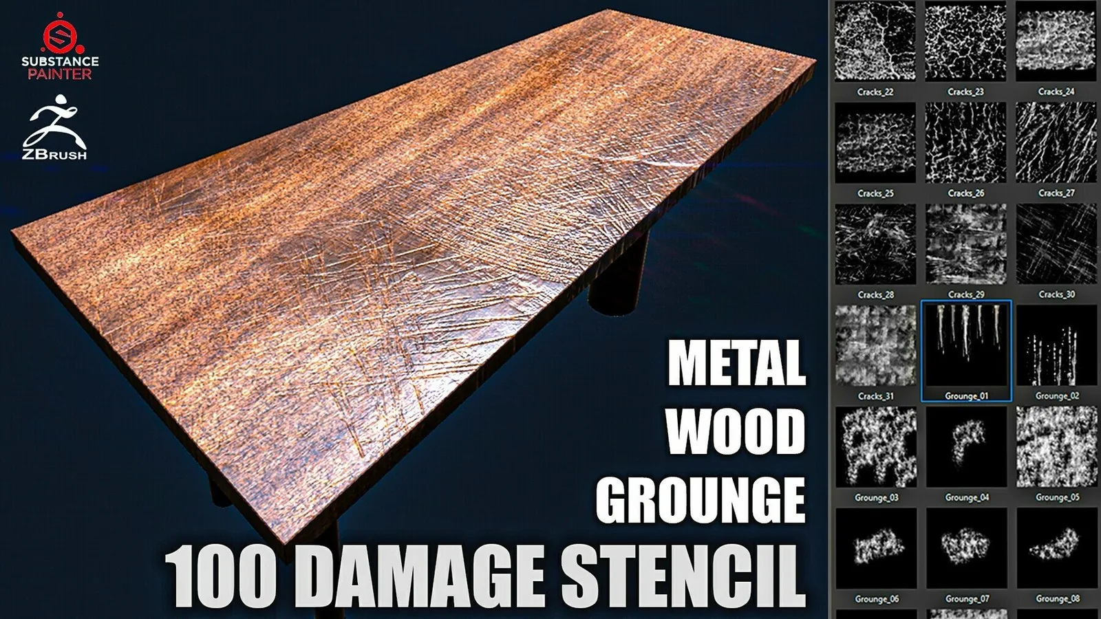 Damage Stencils for Substance Painter and ZBrush