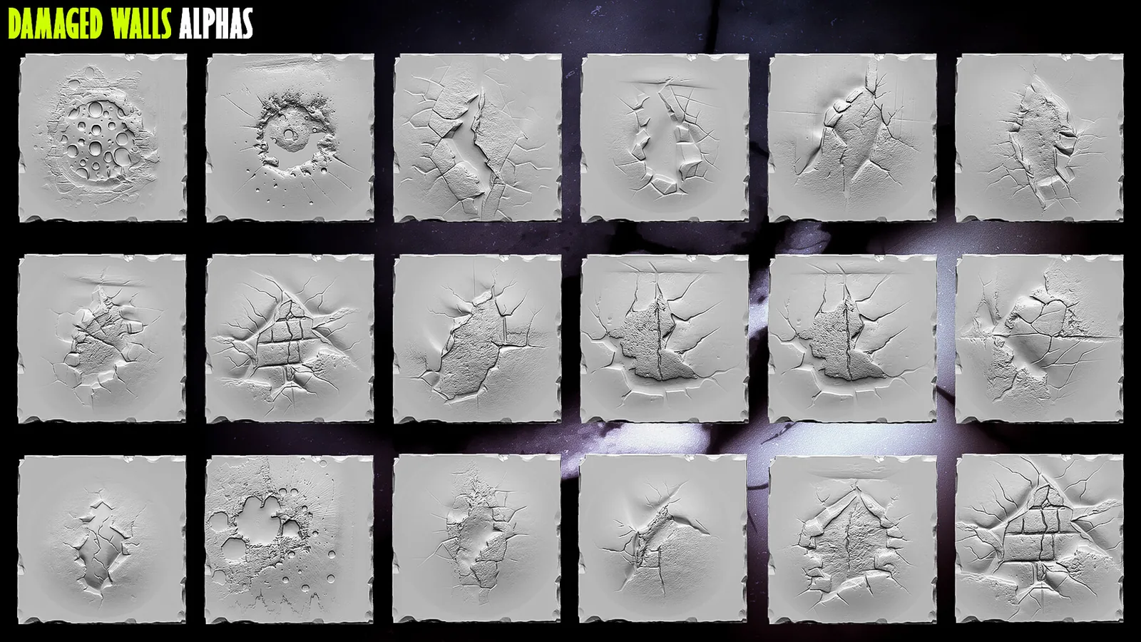 50+ Damaged Walls Alphas for Zbrush, Blender preview 1
