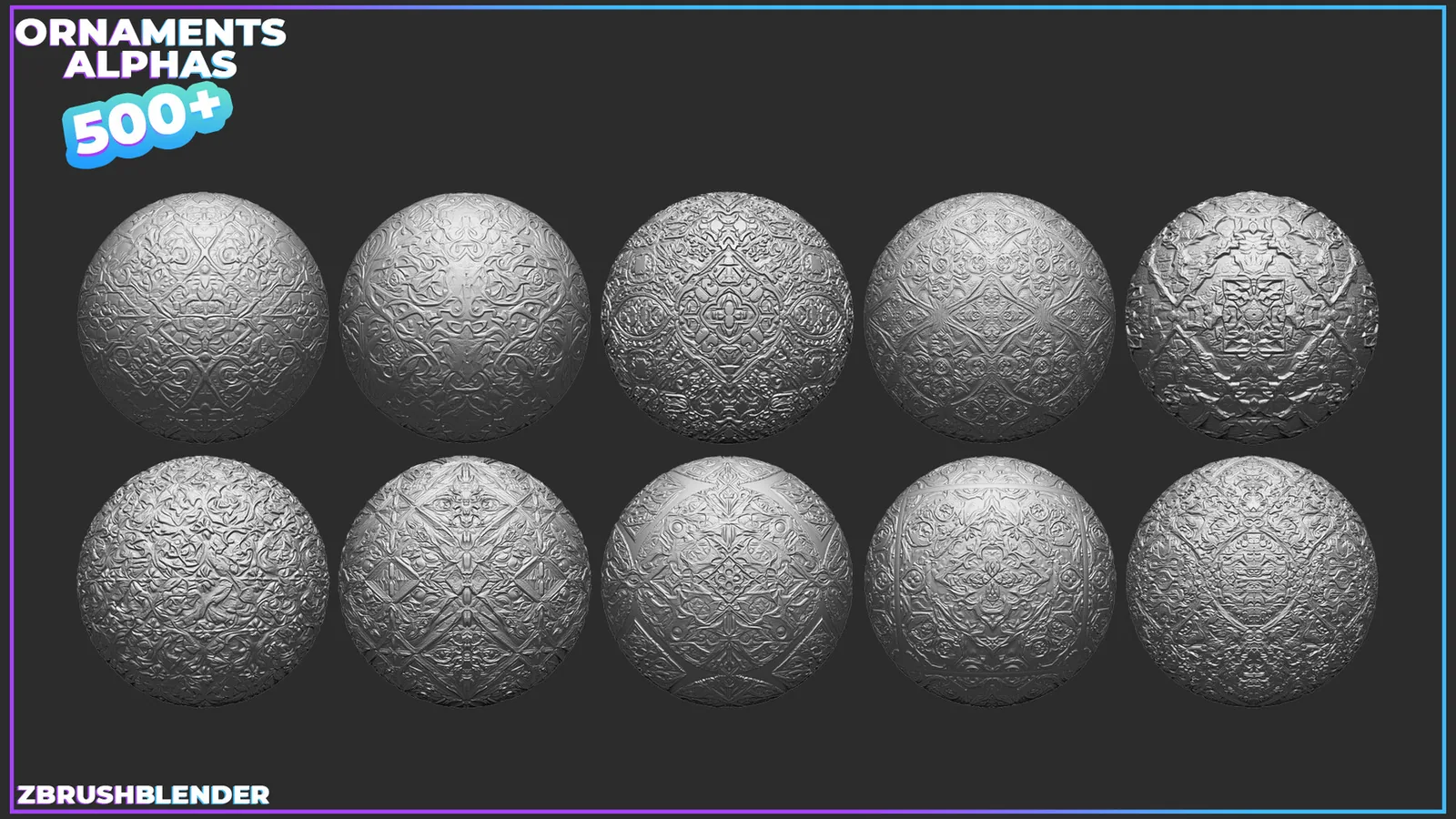 500+ Ornaments Tileable Alphas (Displacement Maps) for ZBrush, Blender, Substance Painter vol.5 preview 1