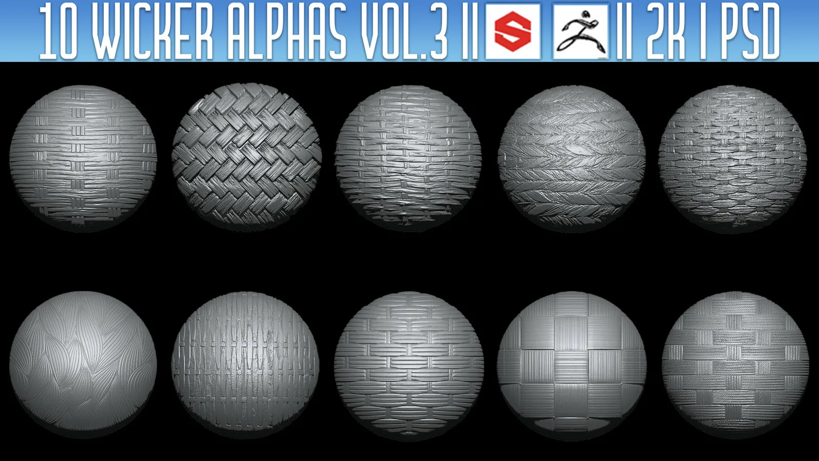 10 Wicker Alphas Vol.3 (ZBRush, Substance, 2K, PSD) preview 1